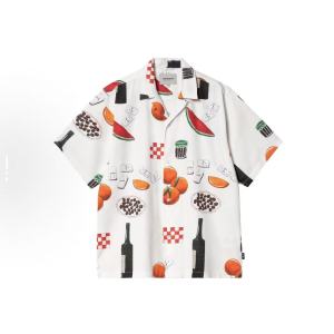 American retro trend: CRHT Hawaiian cartoon shirt loose silk short-sleeved shirt jacket male and female couple
