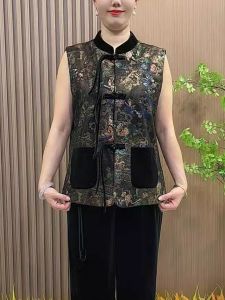 Velvet Traditional Chinese Style Jacket Button up Mommy National Style Vest Spring Autumn Fashion Elderly Womens Clothing