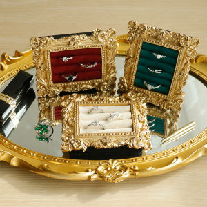 Giá Đỡ Nhẫn Vàng Cổ Điển Với Khay Đựng Bông Tai Bằng Da Lộn Thiết Kế Baroque Hộp Đựng Trang Sức Bằng Nhung Quà Tặng Cho Lễ Đính Hôn Đám Cưới Sinh Nhật