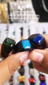 Cincin Pria Titanium Warna Hitam Anti Karat Batu Zamrud Hijau