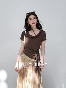 Gilded Fog Accordion Pleat Elastic Waist Flared A-Line Skirt Summer