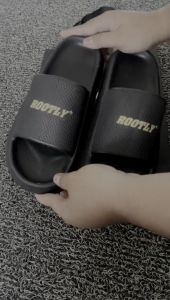 Rootly - Sandal Hitam Selop Cowok Distro HJP 988 Front Gold