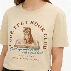 Funny Purrfect Book Club Bookish T Shirt Vintage Loose Bookworm Women Tshirt Cute Graphic Shirt Literature Female Tops Tee Gifts
