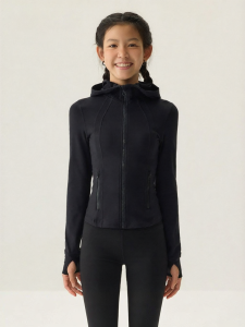 JOLLY BEAN | Hooded Slim Fit Black Girls Jacket