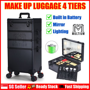 Make Up Luggage 4 Tiers - Black with Battery and Mirror |Make up Organiser Bag Cosmetics Technician Train Box Professional 3 in 1| Make Up Organiser| Luggage| Make Up Organiser| Make Up Storage Box| Make Up Storage| Make Up Storage Travel Cosmetic|