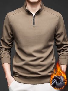 ROMON | Lomond Mens Hooded Zipper Thermal Long Sleeve Polo Shirt Fashionable Urban Style Winter Thickened Stand Collar T-Shirt