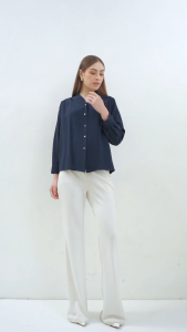 Urban Exchange Yudith Navy Blouse - Atasan Blouse Navy V-Neck