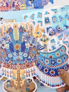 Infeelme Large Size Puzzle Stickers Scenic Decoration Old Object Restorer Miniature Scene Roux Phoenix Crown Golden Bowl