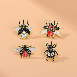 4pcs Creative Punk Beetle Enamel Brooch Exaggerated Insect Heart Brain Skull Gift Lapel Pin Badge Backpack Clothing Accessories