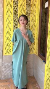 LONG DRESS NAGITA V NECK JUMBO CRINKLE AIRFLOW