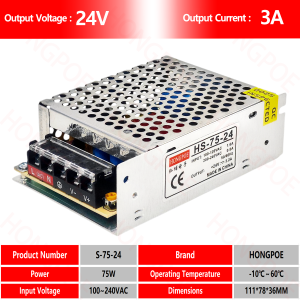 HONGPOE 12V/24V DC Power Supply 60W 75W 100-240V AC to DC Switching Power Supply Transformer for LED Strip Lights and Motors CCT