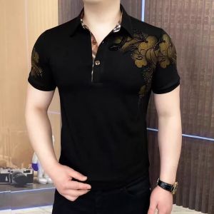 Áo Thun Nam Ice Silk Đính Đá Tay Ngắn Thường Ngày Cao Cấp Chất Lượng Cao Màu Đen POLO Cổ Polo Trang Phục Công Sở Mùa Hè