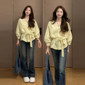 Homecore | Elegant Yellow Long Sleeve Shirt for Autumn High-class Look Age-reducing UV Protection