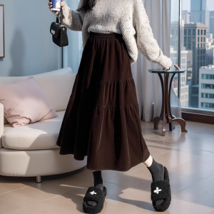 Plus Size Ladies Velvet Skirt Womens Autumn and Winter Plus Size 1.00 Kg-150.00 kg Loose Slim Fit Slimming High Waist A- line Mid-Length Skirt