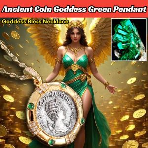 Ancient Coin Goddess Green Pendant Goddess Bless Necklace Attract Luck Wealth Jewelry Retro Coin Design Elegant Ornament