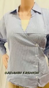 DIVA STRIPE KEMEJA 947 REALPICT/KEMEJA KANTOR/KEMEJA KOREAN STYLE BAHAN KATUN SALUR FIT TO L