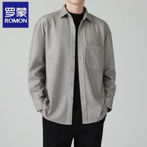 Romon Fall and Winter Woolen Shirt Long Sleeves Mens Heattech Thickened Fancy Shirt Handsome Inner Wear Men Casual Shirt