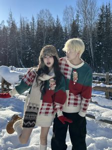 Couples Sweaters Loose Fit Womens Style Sweet Knitted Long Sleeve Thermal Cotton Polyester Blend Winter Fashion Top