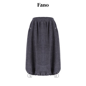 Fano | Chân Váy Dây Kéo Màu Xám Nhạt Chất Len