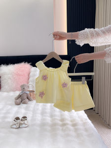 ชุดเด็กผู้หญิงแขนกุดลายดอกไม้ 2 ชิ้น ชุดฤดูร้อน 2025 ชุดเด็กผู้หญิง ชุดลำลอง ชุดทำงาน ชุดเด็ก ชุดเด็ก