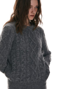 SOLWEIGE | SOLWEIGE Alpaca Wool Blend Autumn Winter Loose Fit Sweater Thickened Warm Soft Tearable 3D Knitted Round Neck Long Sleeve Top