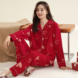 Red Cotton Pajamas Womens Spring Autumn New Wedding Couple Set Winter Sweet Chinese Zodiac Celebratory Korean Style Home Clothes