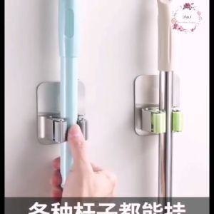 🇲🇾 2in1 304 Stainless Steel Mop Holder Hook Hanger Free Punch Sticky Hook Penyangkut 304不锈钢拖把架免打钉挂钩