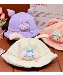 SANRIO Kuromi Cinnamoroll หมวกชาวประมงเด็กฤดูใบไม้ผลิและฤดูใบไม้ร่วงหมวกการ์ตูนเด็กผู้หญิงน่ารักเข้าได้กับทุกหมวกบังแดดกันแดด