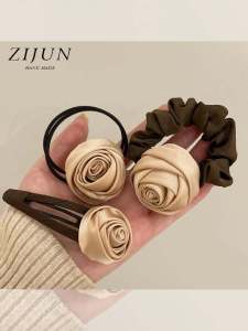 Early Spring Rose Hair Ties Womens French Satin High Ponytail Elastic Hair Bands Luxury Feelings Hair Bands Hair Clips