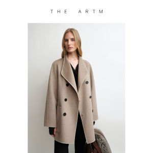 Double Sided Reversible Silk Cashmere Blend Coat Satin Patchwork Saddle Shoulder