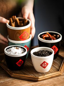 Retro Style Ceramic Spice Storage Jar Kitchen Use Grain Pepper Sauce Container Home Decor Lucky Character Porcelain Soup Pot
