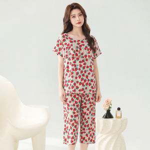 Lightweight Short Sleeve Cotton Silk Sleepwear Set for Women Home Clothes Two-Piece Set Comfortable Breathable Summer Pyjamas