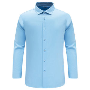 Mens Long Sleeve Shirt F3410KMQ Spring Autumn Casual Cotton Business Casual Top Sky Blue Iron Free Standard Fit Sharp Collar