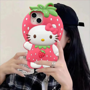 Sanrio | Kawaii Strawberry Hello Kitty Phone Case For iPhone 17 16 15 14 13 12 Pro Max Plus 17 Pro Air iPhone 11 INS Silicone Back Cover