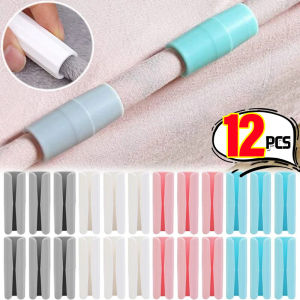 คลิปหนีบผ้าโพลีเอสเตอร์พลาสติกกันที่หนีบลื่น12ชิ้นที่ยึดผ้านวมคลุมเตียงผ้าม่านหัวเข็มขัดตัวหนีบเสื้อผ้าอุปกรณ์ยึดตัวหนีบเก็บอาหาร