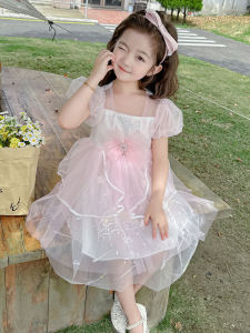 เจ้าหญิง กระโปรง วันเกิด เดรส สําหรับเด็กผู้หญิง ฤดูร้อน แฟชั่น ตาข่าย เดรส มีบับเบิ้ล แขนเสื้อ หวาน สไตล์กลาง เอว ดีไซน์ ซิป ปิด