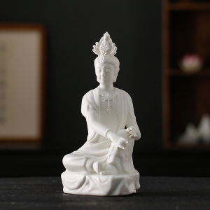Chinoiserie Zen Buddha Statue Ornaments Living Room Entrance Home Worship Ceramic Art Decorative Tabletop Sculptures Creative White