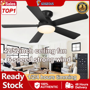 GOGEOUS NEW 42inch ceiling fan with light modern ceiling fan with led light 6-speed wind black ceiling fan 5 blades big ceilings fan 3 color dinnimg ceiling lights with fan for living room dinning room bedroom