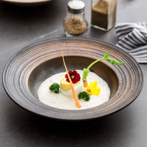 Retro Style Ceramic Dish Vintage Gradient Color Porcelain Soup Plate Dessert Pastry Display Western Dinnerware Cap Shaped Plate