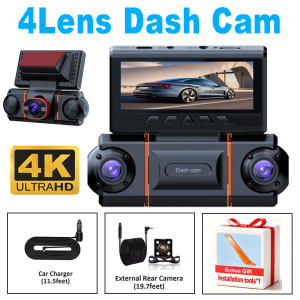 New 4CH 4K UHD 1080P WIFI Car Dash Cam 360° Surround View Car DVR Video Recorder Front Rear Left Right Night Vision Car Camera