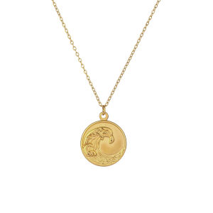 Creative Design Tarnish Free Stainless Steel 18k Gold Plated Golden Sea Wave Necklace Stereoscopic Coin Necklaces For Women
