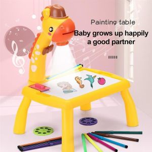 Children Led Projector Art Drawing Table Toys Kids Painting Board Desk Arts And Crafts Projection Educational Learning [With Music]