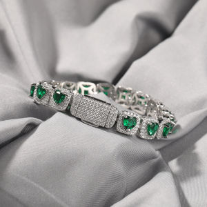 9mm Hip Hop Zirconia Ice Sugar Heart Diamond Couple Lockbone Chain Fashion Personality Bracelet Jewelry Necklace