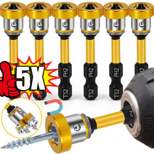 5Pcs Magnetic PH2 Hex Shank Screwdriver Bits / High Hardness Cross Positioning Drill Bits / Anti-slip Drywall Plasterboard Locating Head / Durable Chrome Vanadium Steel Electric Drill Hardware Accessories