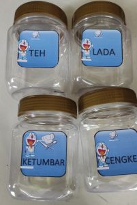 Toples bumbu dapur Kotak ukuran 200 ml /TEMPAT BUMBU DAPUR /STIKER DORAEMON label bumbu dapur glosy