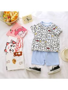 Pure Cotton Short Sleeve Baby Outfit Boys Girls Children Cartoon T-Shirt Clothes Set Short Pants Infant Summer Wardrobe Clearance