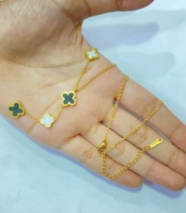 Kalung Rantai Titanium Clover Model Terbaru Simple Trend Korean Style Fashion