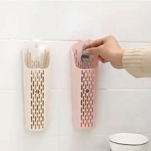 Đựng Đũa Thìa Treo Tường Giá Đựng Đũa Thìa Thoát Nước Có Nắp Đậy Kèm Miếng Dán Chữ U
