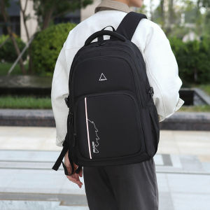 New Mens Double Shoulder Travel Backpack Large Capacity Simple Spine Protection Computer Bag Waterproof Leather Film Multi Compartments