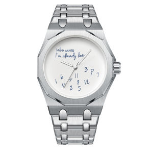 Minimalism Octagon Case Men Watch Stainless Steel Band Waterproof Wristwatch "Who Cares Im Already Late" Fun Slogan Dial Watch